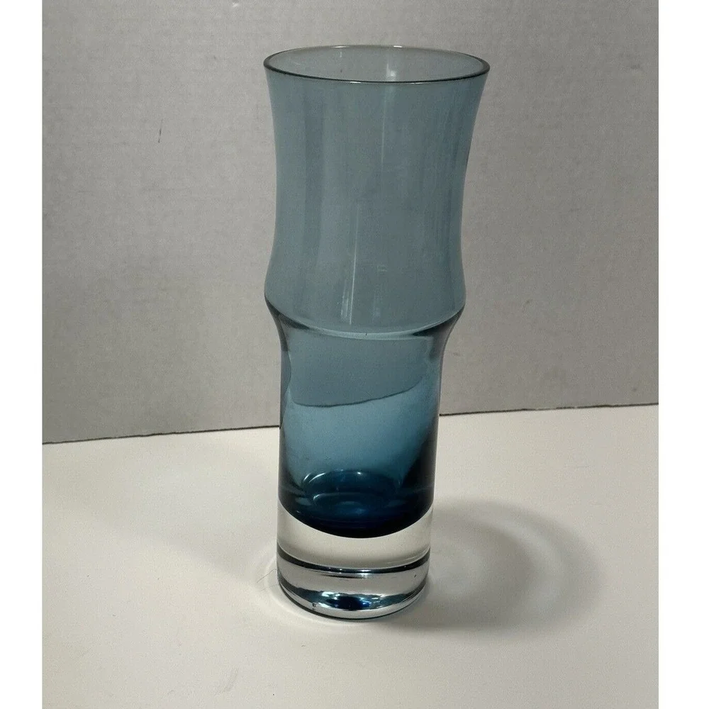 Blue Ombre Art Glass Vase Bo‎ borgstrom Hand Blown Mid Century MCM Weighted Base